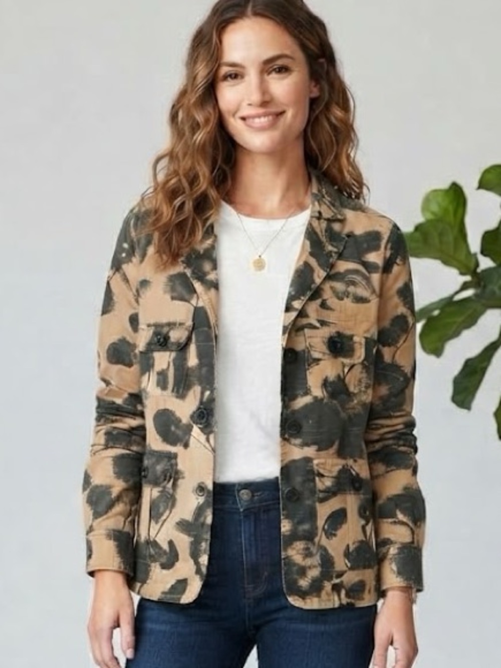 Vintage J. Crew Floral Cotton Utility Jacket in Tan and Black